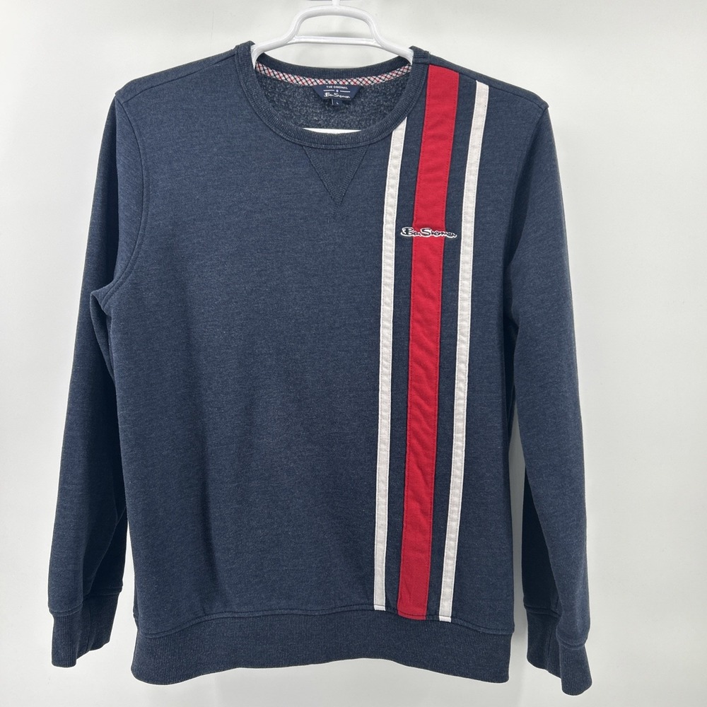 Ben Sherman Sweatshirt Pullover Men's Large Blue Accent Stripes Knit Athleisure
